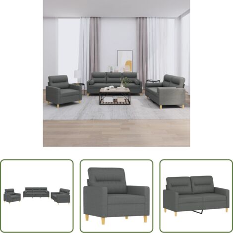 vidaXL Divano in tessuto -  Set di Divani 3 pz con Cuscini Grigio Scuro in Tessuto