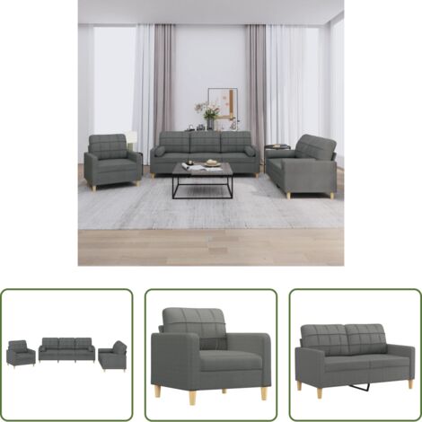 vidaXL Divano in tessuto -  Set di Divani 3 pz con Cuscini Grigio Scuro in Tessuto