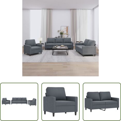 vidaXL Divano in tessuto -  Set di Divani 3 pz con Cuscini Grigio Scuro in Velluto
