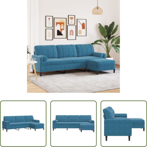 vidaXL Divano in velluto -  Divano a 3 Posti con Poggiapiedi Blu 210cm in Velluto