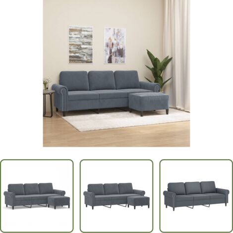 vidaXL Divano in velluto -  Divano a 3 Posti con Poggiapiedi Grigio Scuro 180 cm in Velluto