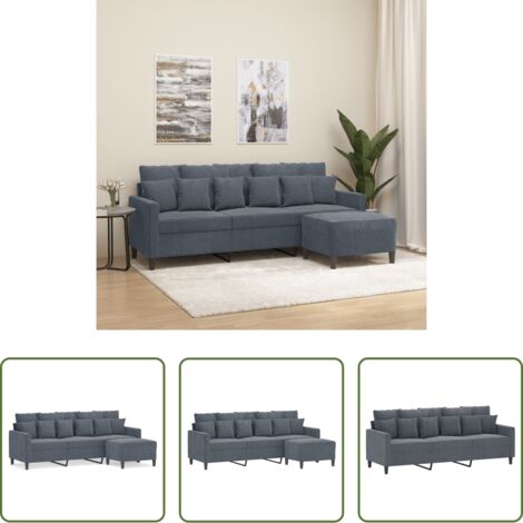 vidaXL Divano in velluto -  Divano a 3 Posti con Poggiapiedi Grigio Scuro 180 cm in Velluto