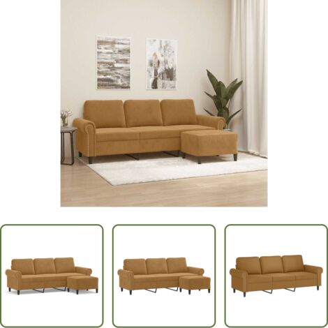 vidaXL Divano in velluto -  Divano a 3 Posti con Poggiapiedi Marrone 180 cm in Velluto