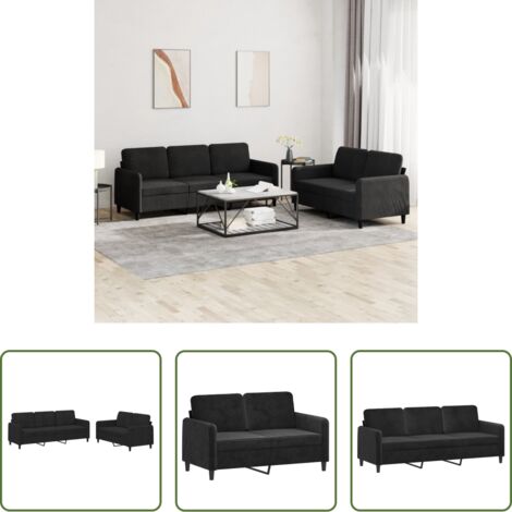 vidaXL Divano in velluto -  Set di Divani 2 pz Nero in Velluto