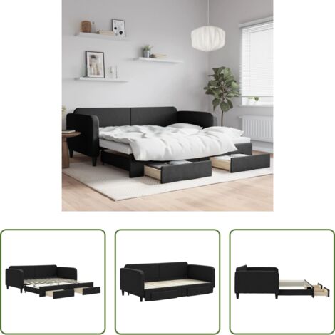 vidaXL Divano letto 2 in 1 -  Divano Letto Estraibile con Cassetti Nero 100x200 cm in Tessuto
