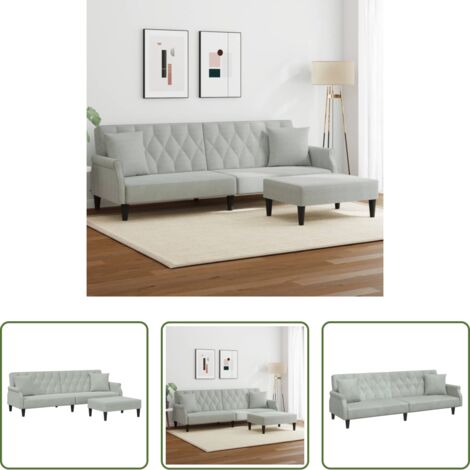 vidaXL Divano letto 2 posti -  Divano Letto 2Posti Cuscini e Poggiapiedi Grigio Chiaro Velluto