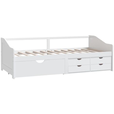 vidaXL Divano Letto 3 Posti con Cassetti Bianco Pino Massello 90x200cm