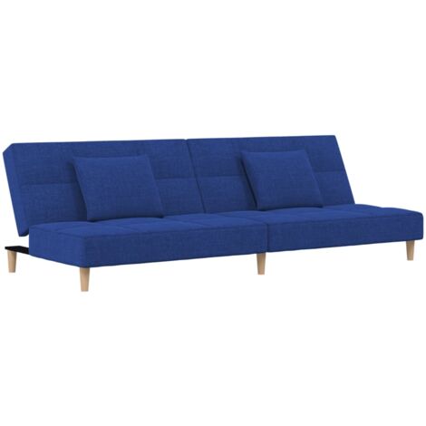 vidaXL Divano Letto a 2 Posti con 2 Cuscini Blu in Tessuto