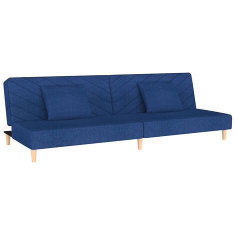 vidaXL Divano Letto a 2 Posti con 2 Cuscini Blu in Tessuto