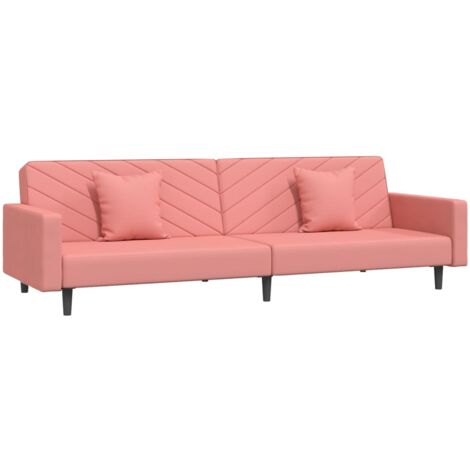 vidaXL Divano Letto a 2 Posti con 2 Cuscini Rosa in Velluto