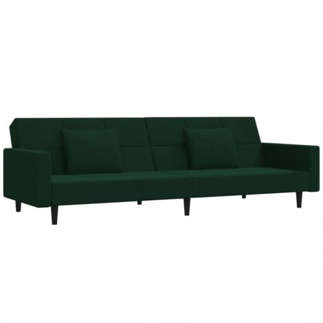 vidaXL Divano Letto a 2 Posti con 2 Cuscini Verde Scuro in Velluto