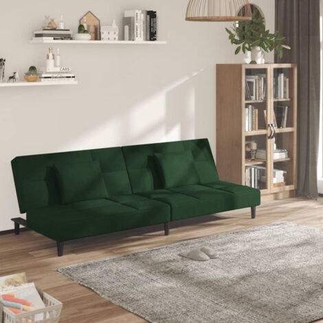 vidaXL Divano Letto a 2 Posti con 2 Cuscini Verde Scuro in Velluto