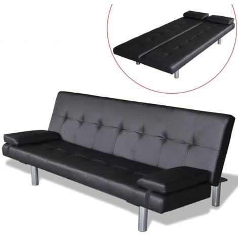 vidaXL Divano Letto con 2 Cuscini in Similpelle Regolabile Nero