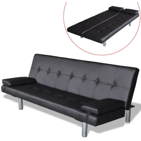 vidaXL Divano Letto con 2 Cuscini in Similpelle Regolabile Nero