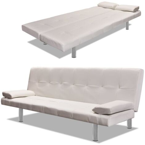 vidaXL Divano Letto con 2 Cuscini Similpelle Regolabile Bianco Crema