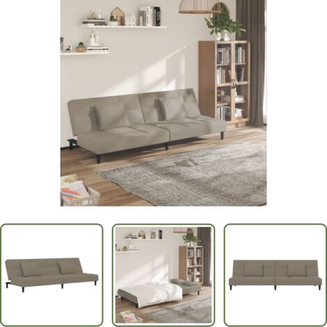 vidaXL Divano letto con cuscini -  Divano Letto a 2 Posti con 2 Cuscini Grigio Chiaro in Velluto
