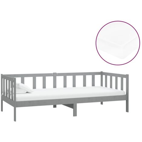 vidaXL Divano Letto con Materasso 90x200 cm Grigio in Legno di Pino