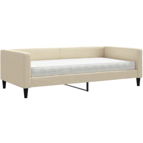vidaXL Divano Letto con Materasso Crema 100x200 cm in Tessuto