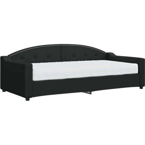 vidaXL Divano Letto con Materasso Nero 90x200 cm in Tessuto