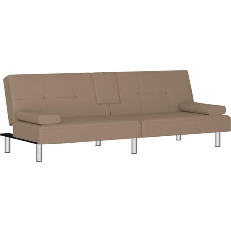 vidaXL Divano Letto con Portabicchieri in Similpelle Cappuccino