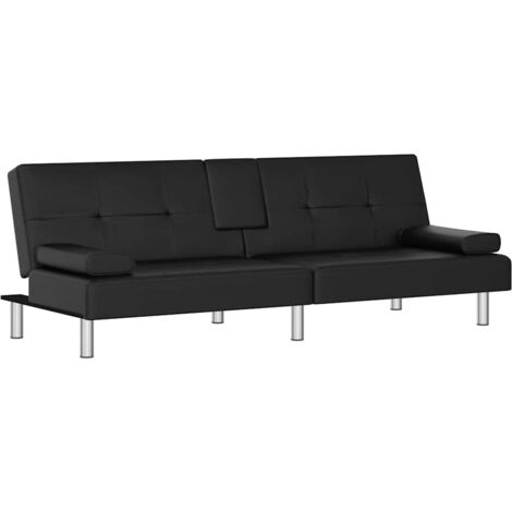 vidaXL Divano Letto con Portabicchieri in Similpelle Nero