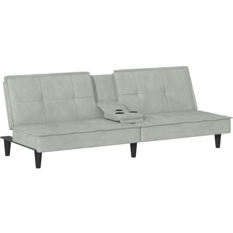 vidaXL Divano Letto con Portabicchieri in Velluto Grigio Chiaro
