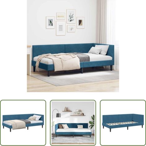 vidaXL Divano letto -  Cornice del letto ad angolo Blu 90 cm x 200 cm Velluto