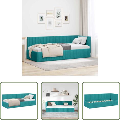 vidaXL Divano letto -  Cornice del letto ad angolo Turchese 80 cm x 200 cm Velluto