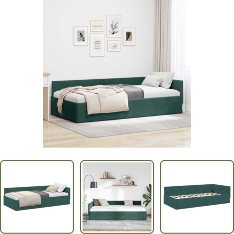 vidaXL Divano letto -  Cornice del letto ad angolo Verde Scuro 90 cm x 190 cm Velluto