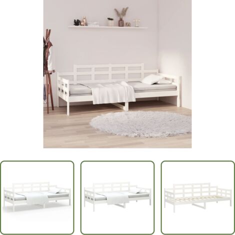 vidaXL Divano letto -  Dormeuse Bianca in Legno Massello di Pino 90x200 cm