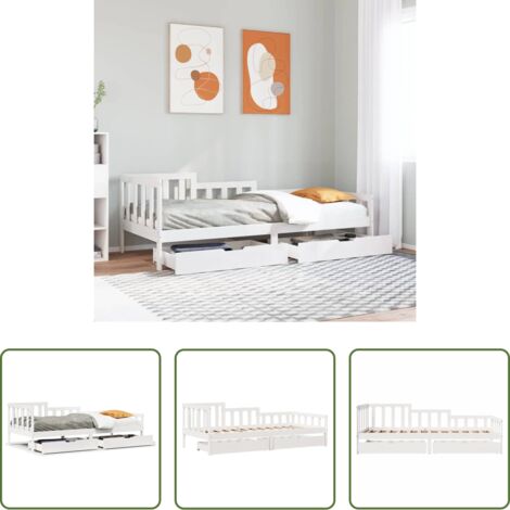 vidaXL Divano letto -  Dormeuse con Cassetti 90x190 cm in Legno Massello Pino