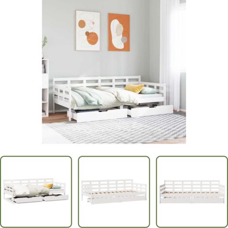 vidaXL Divano letto -  Dormeuse con Cassetti Bianca 80x200 cm Legno Massello di Pino