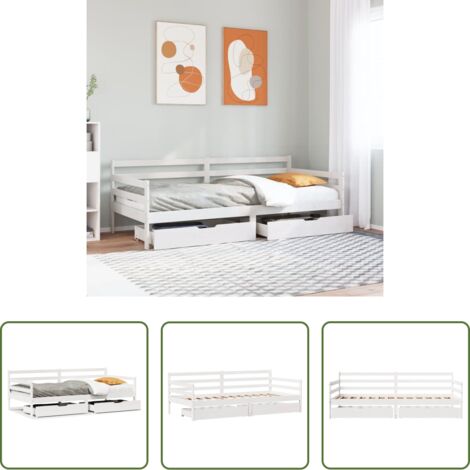 vidaXL Divano letto -  Dormeuse con Cassetti Bianco 90x190 cm Legno Massello di Pino