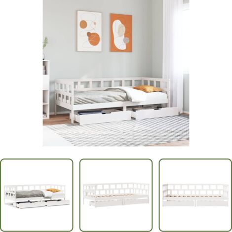vidaXL Divano letto -  Dormeuse con Cassetti Bianco 90x200 cm Legno Massello di Pino
