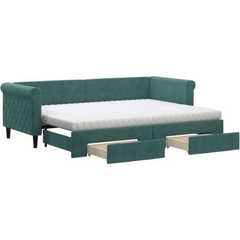 vidaXL Divano Letto Estraibile Cassetti Verde Scuro 80x200cm Velluto