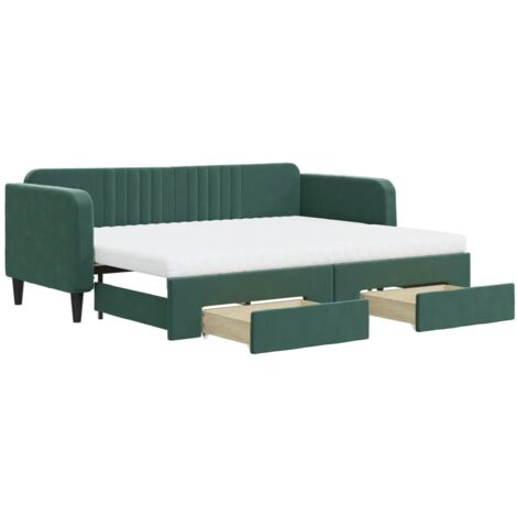 vidaXL Divano Letto Estraibile Cassetti Verde Scuro 80x200cm Velluto