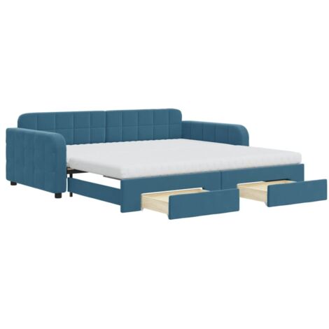 vidaXL Divano Letto Estraibile con Cassetti Blu 100x200 cm in Velluto