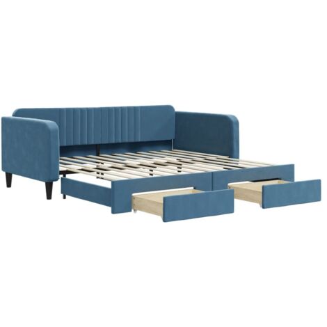 vidaXL Divano Letto Estraibile con Cassetti Blu 100x200 cm in Velluto