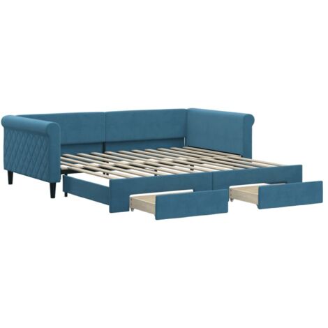 vidaXL Divano Letto Estraibile con Cassetti Blu 100x200 cm in Velluto