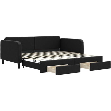 vidaXL Divano Letto Estraibile con Cassetti Nero 100x200 cm in Tessuto