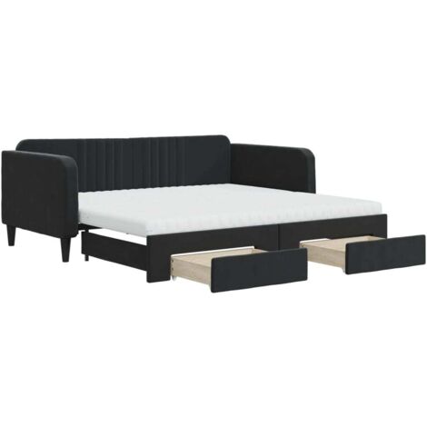 vidaXL Divano Letto Estraibile con Cassetti Nero 90x190 cm in Velluto