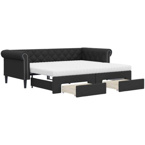 vidaXL Divano Letto Estraibile con Cassetti Nero 90x200 cm Similpelle