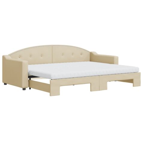 vidaXL Divano Letto Estraibile con Materassi Crema 80x200 cm Tessuto