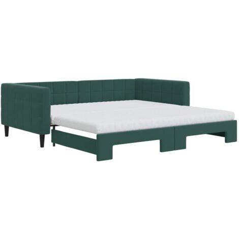 vidaXL Divano Letto Estraibile Materassi Verde Scuro 100x200 Velluto