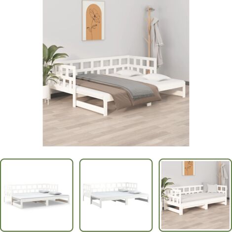vidaXL Divano letto in legno -  Dormeuse Estraibile Bianca Legno Massello di Pino 2x(90x200) cm