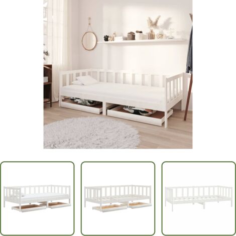 vidaXL Divano letto multifunzionale -  Divano Letto con Cassetti 90x200 cm Bianco in Massello di Pino