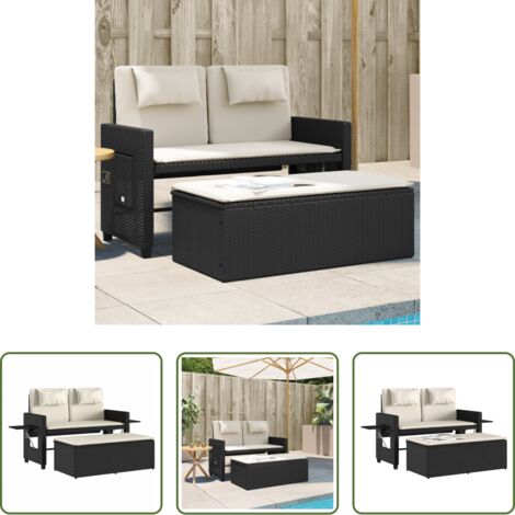 vidaXL Divano letto -  Panca Reclinabile da Giardino con Cuscini Nera in Polyrattan
