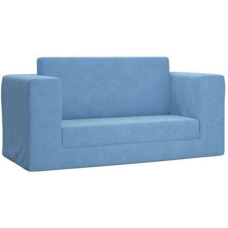 vidaXL Divano Letto per Bambini a 2 Posti Blu in Morbido Peluche