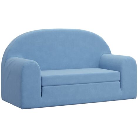 vidaXL Divano Letto per Bambini a 2 Posti Blu in Morbido Peluche