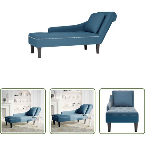 vidaXL Divano letto -  Sdraio con Cuscino e Bracciolo Destro in Velluto Blu